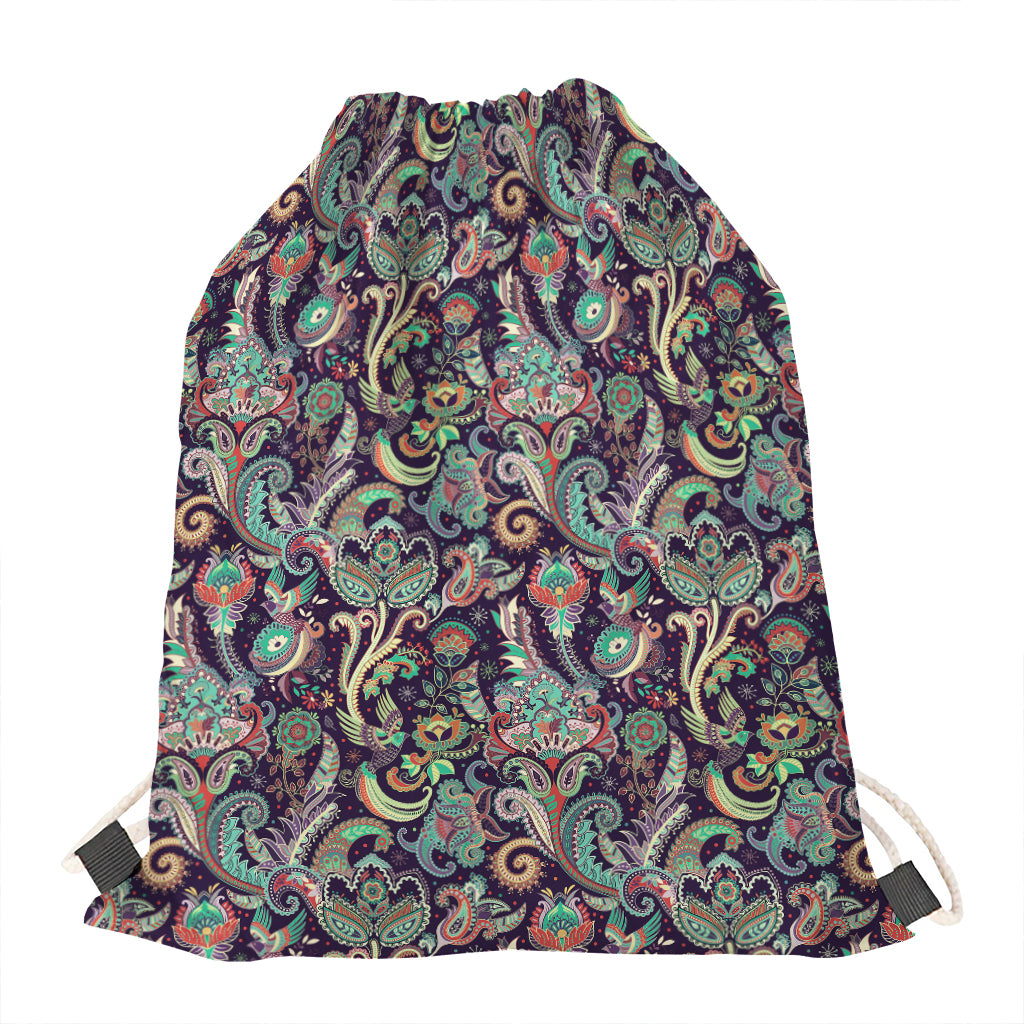 Retro Indian Paisley Pattern Print Drawstring Bag