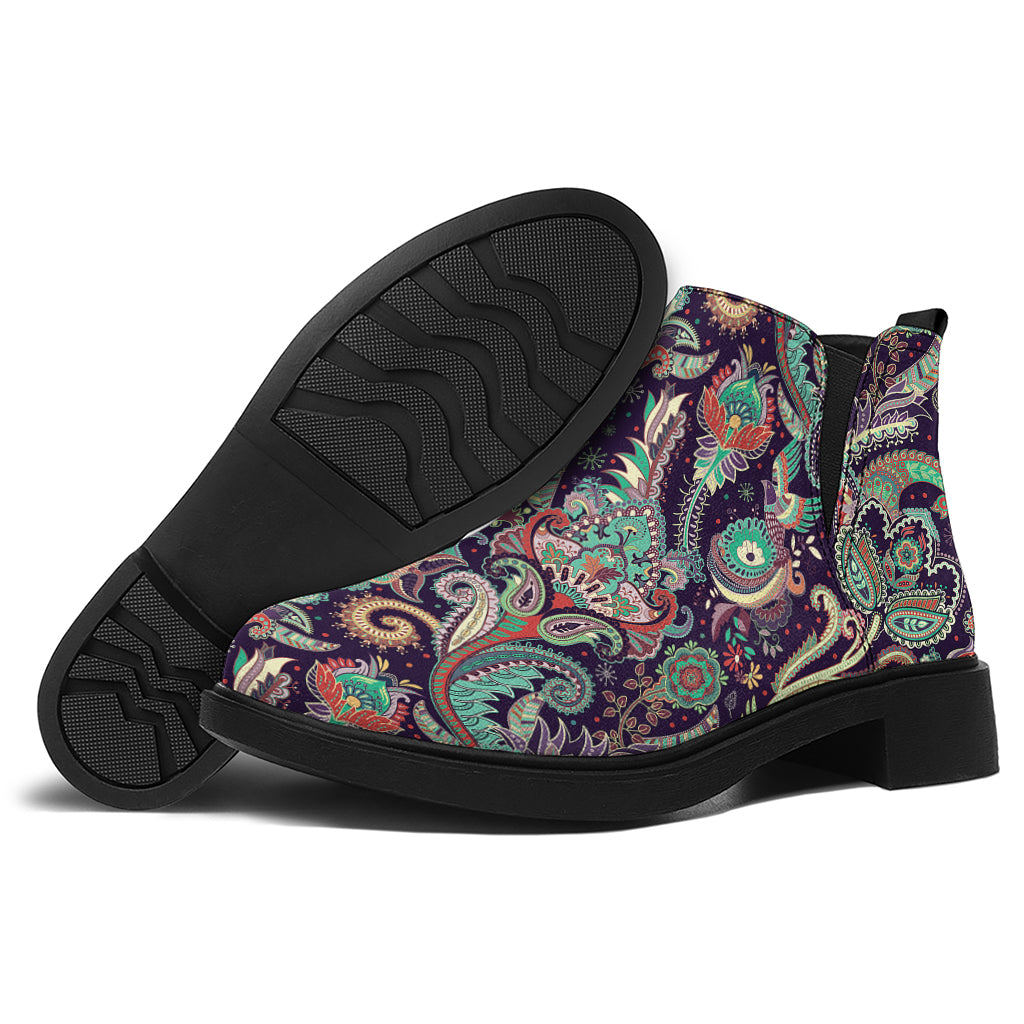 Retro Indian Paisley Pattern Print Flat Ankle Boots
