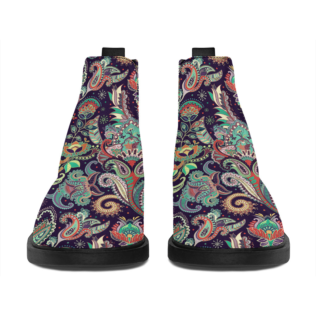 Retro Indian Paisley Pattern Print Flat Ankle Boots