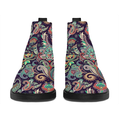 Retro Indian Paisley Pattern Print Flat Ankle Boots
