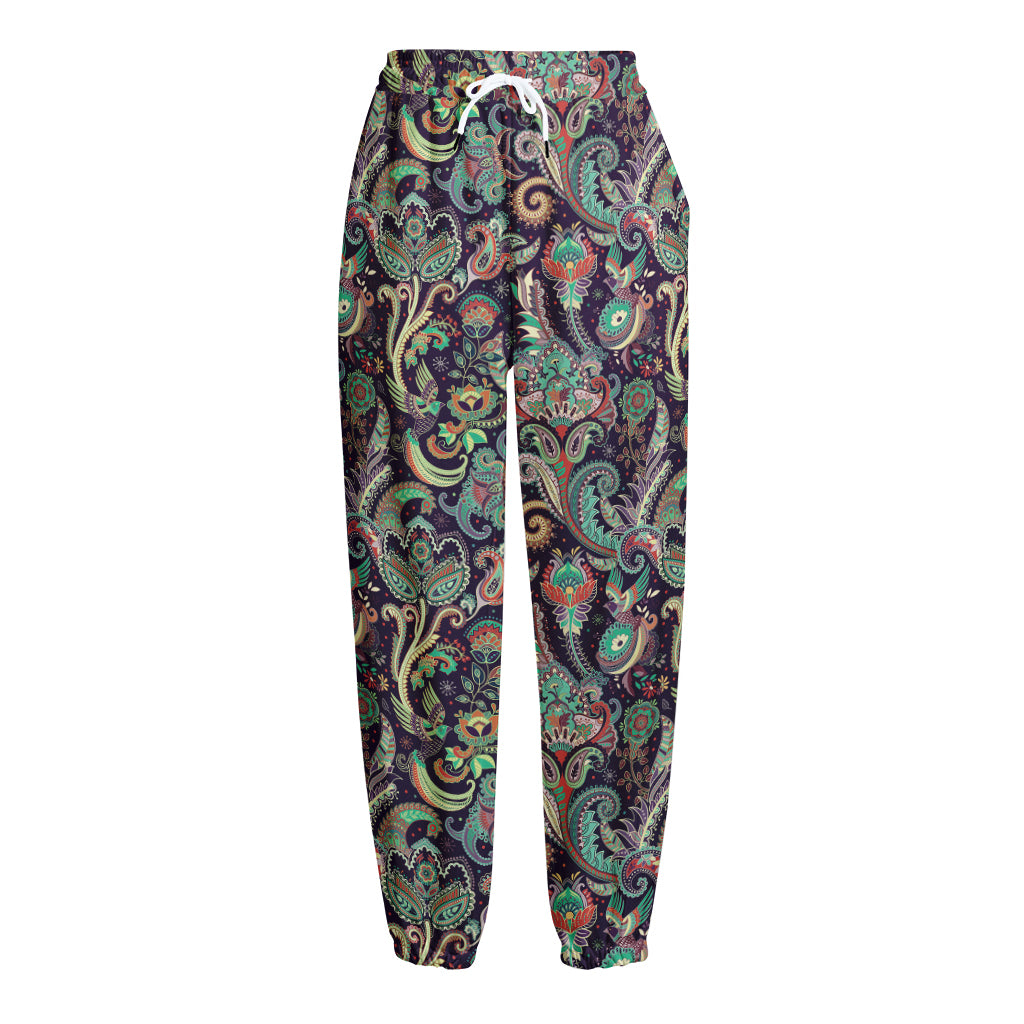Retro Indian Paisley Pattern Print Fleece Lined Knit Pants