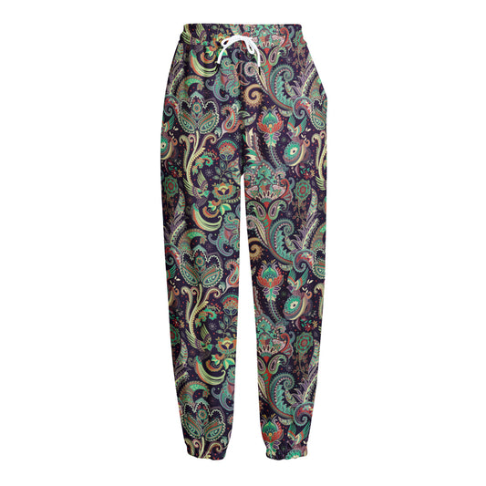 Retro Indian Paisley Pattern Print Fleece Lined Knit Pants