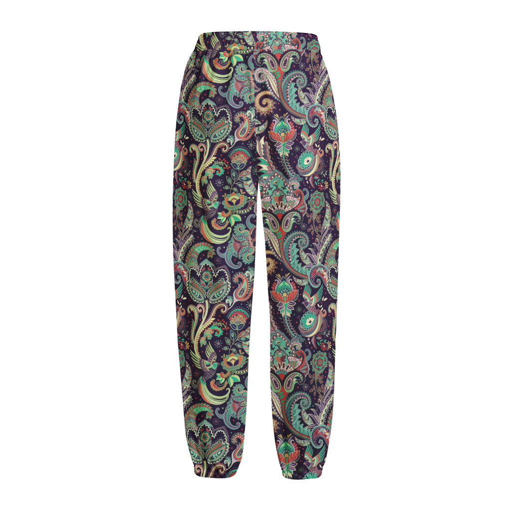 Retro Indian Paisley Pattern Print Fleece Lined Knit Pants