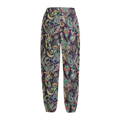 Retro Indian Paisley Pattern Print Fleece Lined Knit Pants