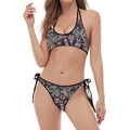 Retro Indian Paisley Pattern Print Halter Scoop Tie Side Bikini