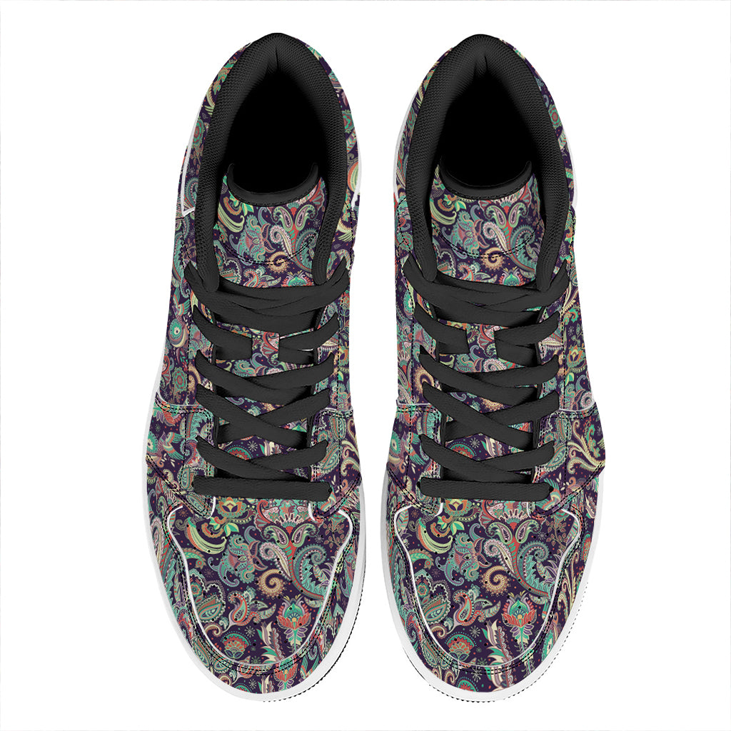 Retro Indian Paisley Pattern Print High Top Leather Sneakers