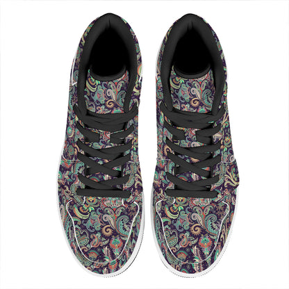 Retro Indian Paisley Pattern Print High Top Leather Sneakers