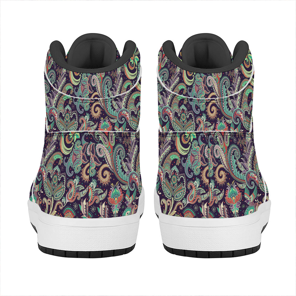Retro Indian Paisley Pattern Print High Top Leather Sneakers