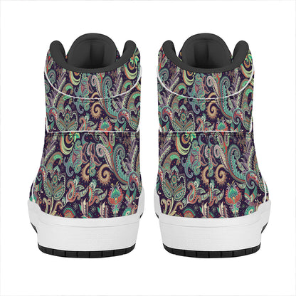 Retro Indian Paisley Pattern Print High Top Leather Sneakers