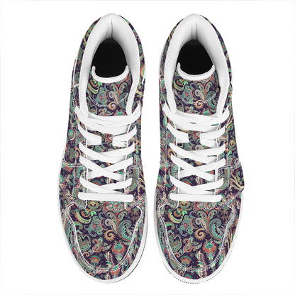 Retro Indian Paisley Pattern Print High Top Leather Sneakers