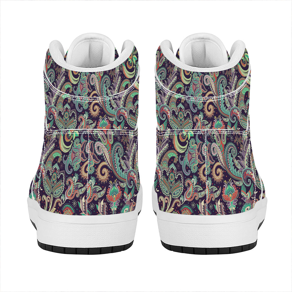Retro Indian Paisley Pattern Print High Top Leather Sneakers