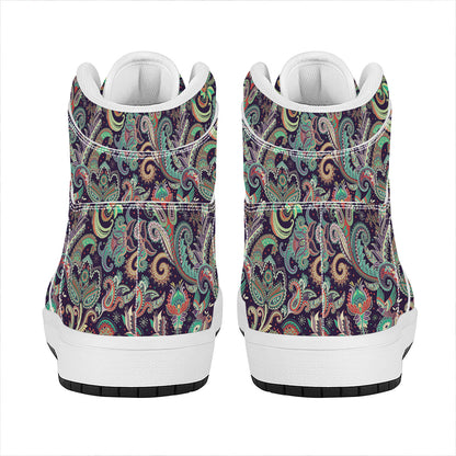 Retro Indian Paisley Pattern Print High Top Leather Sneakers
