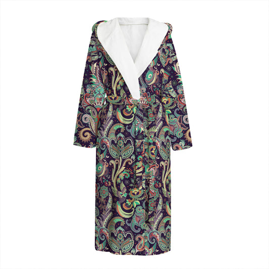 Retro Indian Paisley Pattern Print Hooded Bathrobe