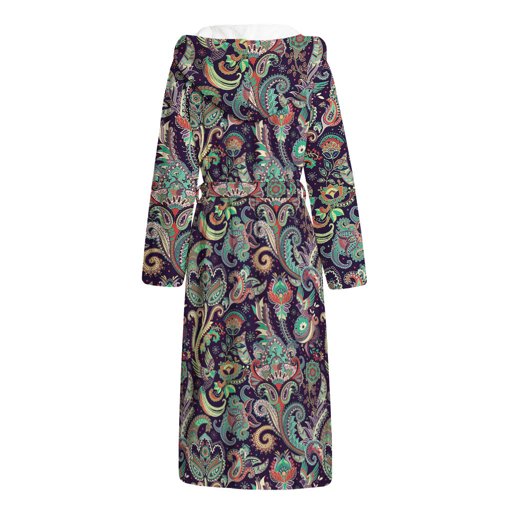 Retro Indian Paisley Pattern Print Hooded Bathrobe