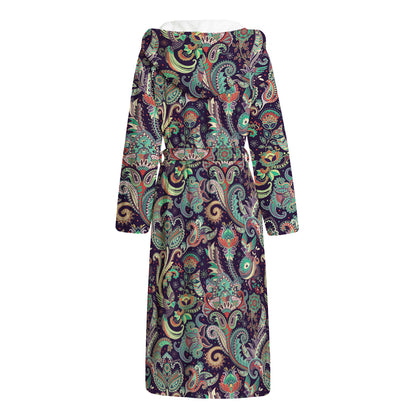 Retro Indian Paisley Pattern Print Hooded Bathrobe