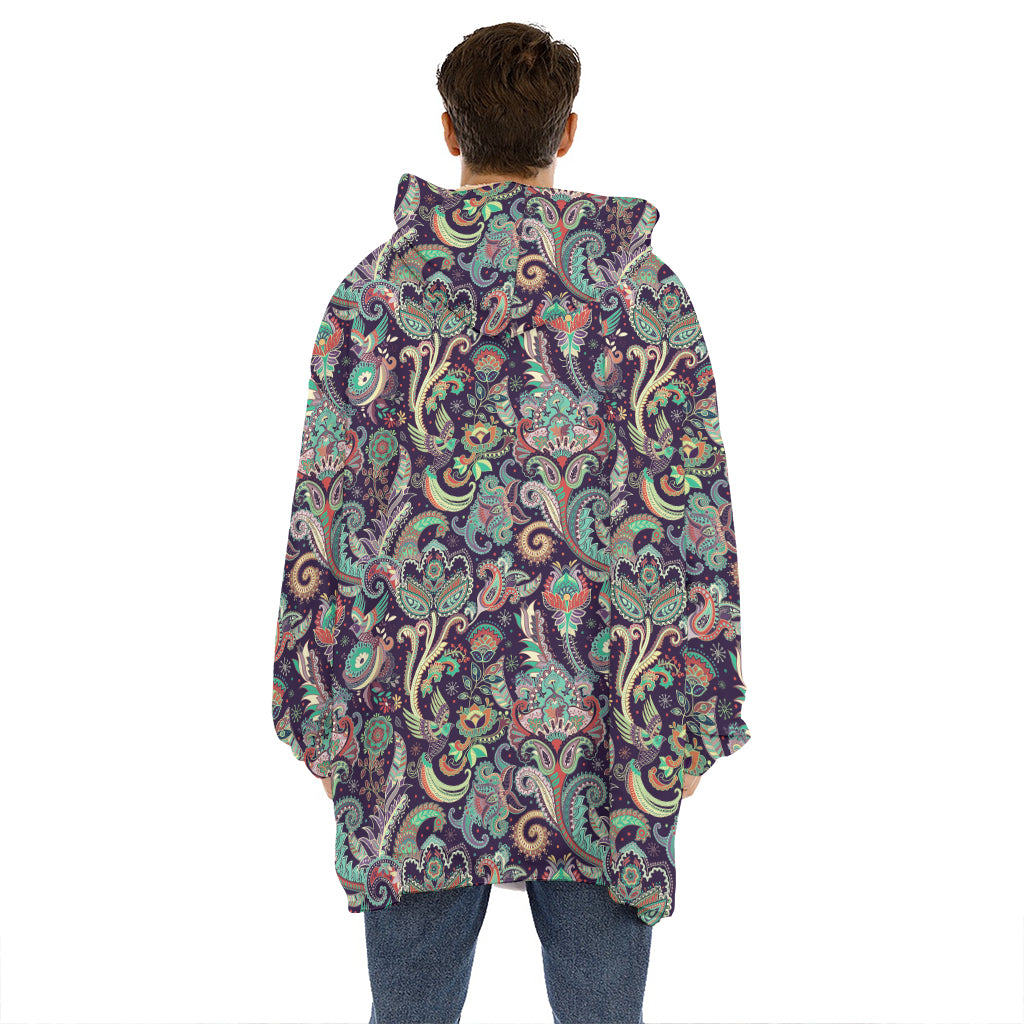 Retro Indian Paisley Pattern Print Hoodie Blanket