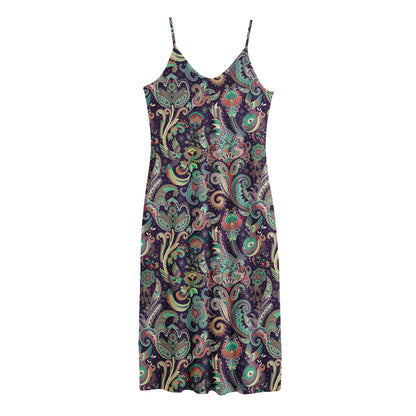 Retro Indian Paisley Pattern Print Jersey Midi Cami Dress