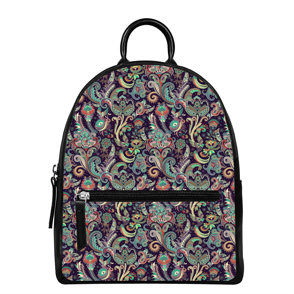Retro Indian Paisley Pattern Print Leather Backpack