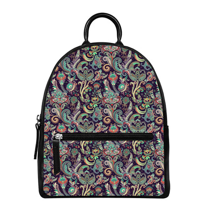 Retro Indian Paisley Pattern Print Leather Backpack