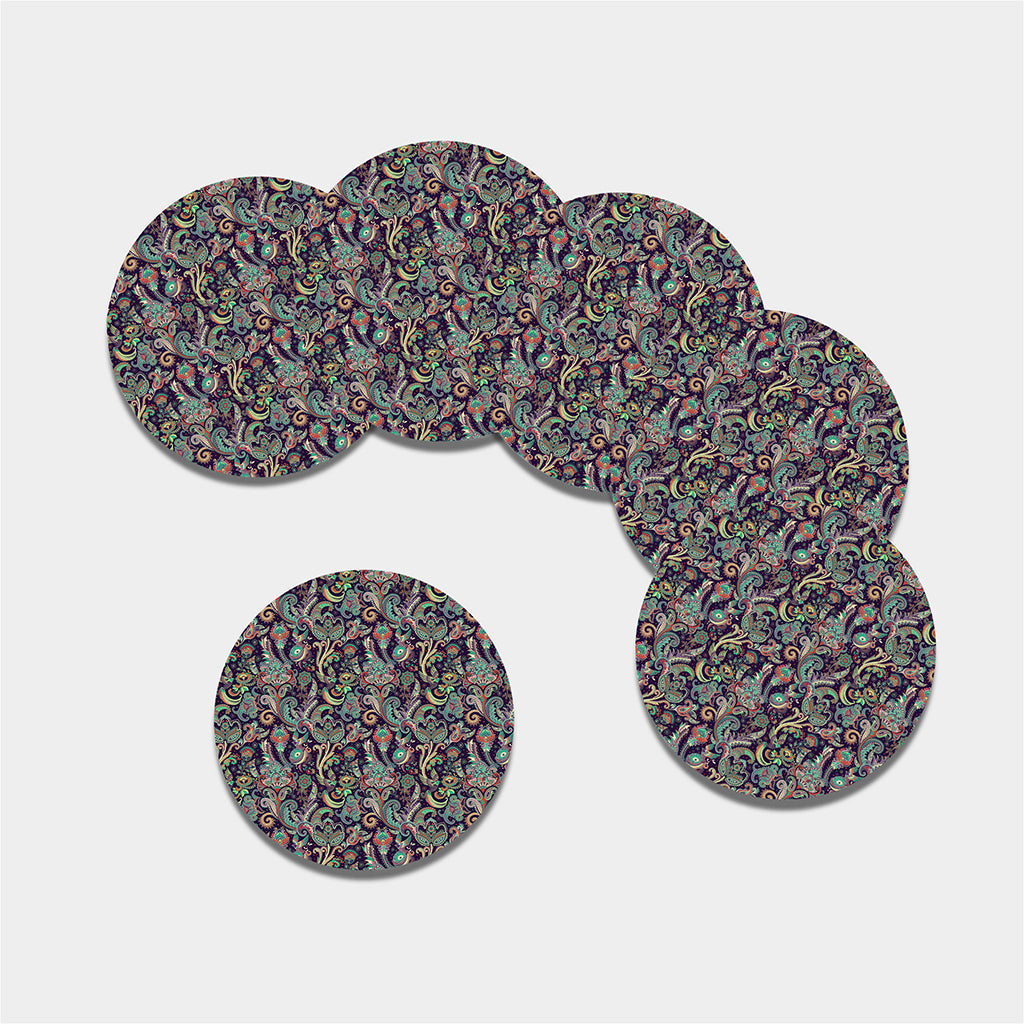 Retro Indian Paisley Pattern Print Leather Coaster Set