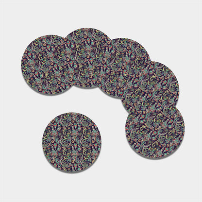 Retro Indian Paisley Pattern Print Leather Coaster Set