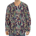 Retro Indian Paisley Pattern Print Long Sleeve Baseball Jersey