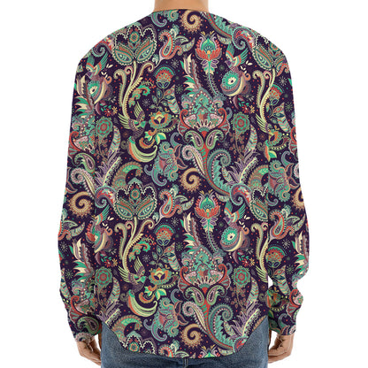 Retro Indian Paisley Pattern Print Long Sleeve Baseball Jersey