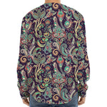 Retro Indian Paisley Pattern Print Long Sleeve Baseball Jersey