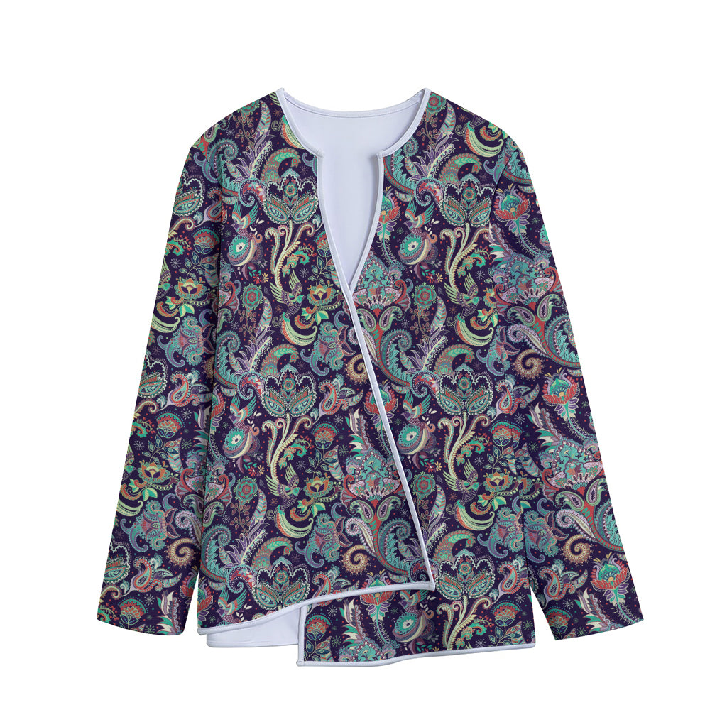 Retro Indian Paisley Pattern Print Long Sleeve Short Coat