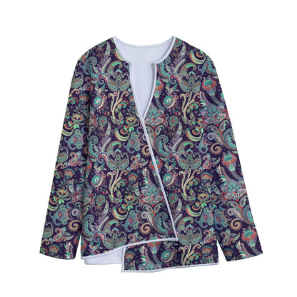 Retro Indian Paisley Pattern Print Long Sleeve Short Coat