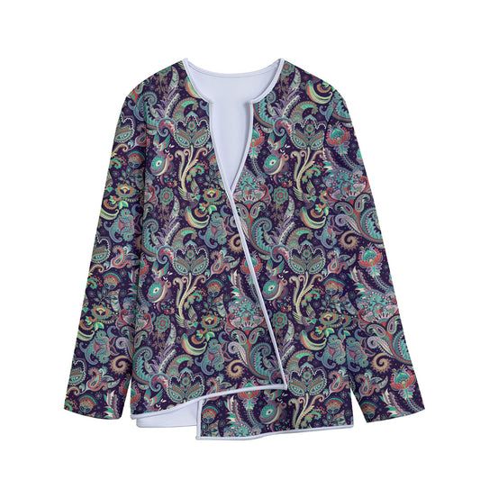 Retro Indian Paisley Pattern Print Long Sleeve Short Coat