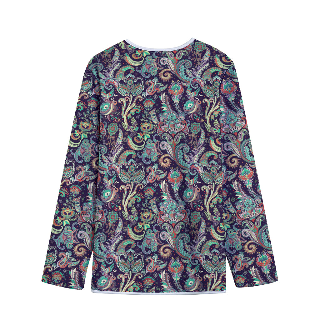 Retro Indian Paisley Pattern Print Long Sleeve Short Coat