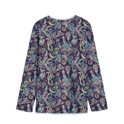Retro Indian Paisley Pattern Print Long Sleeve Short Coat