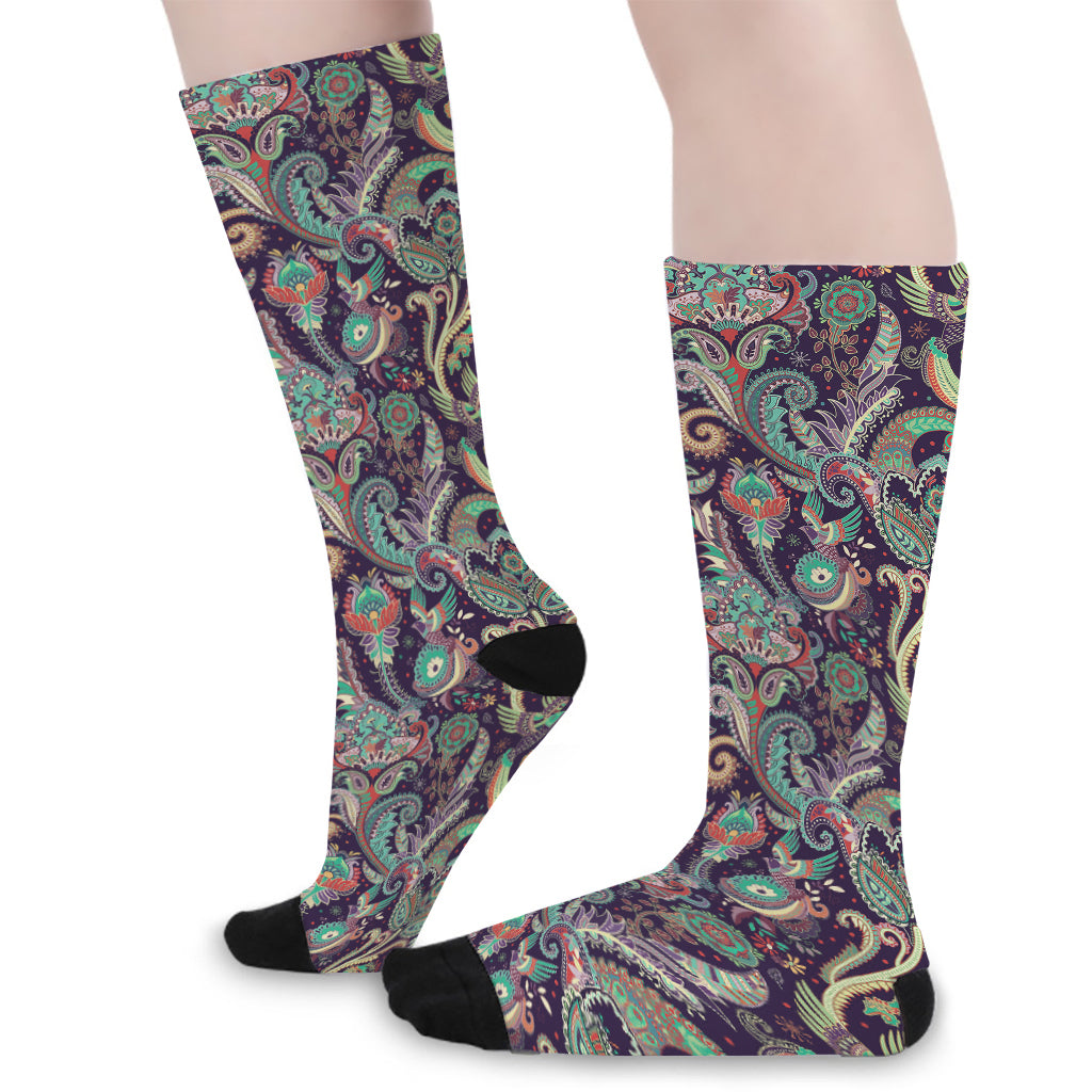 Retro Indian Paisley Pattern Print Long Socks