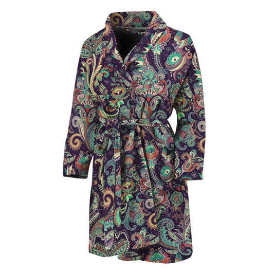 Retro Indian Paisley Pattern Print Men's Bathrobe