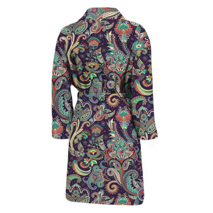 Retro Indian Paisley Pattern Print Men's Bathrobe