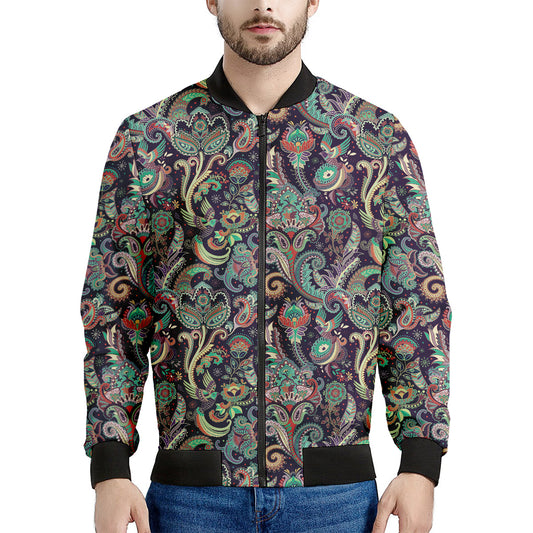 Retro Indian Paisley Pattern Print Men's Bomber Jacket