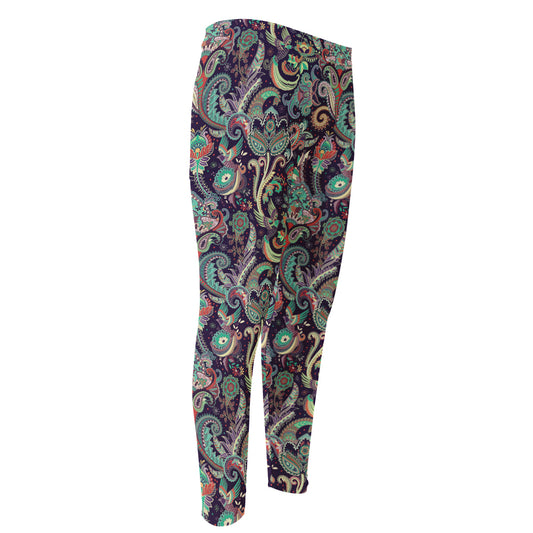 Retro Indian Paisley Pattern Print Men's Compression Pants