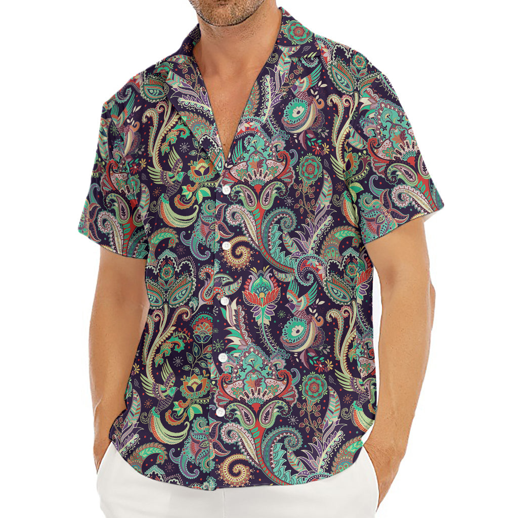 Retro Indian Paisley Pattern Print Men's Deep V-Neck Shirt