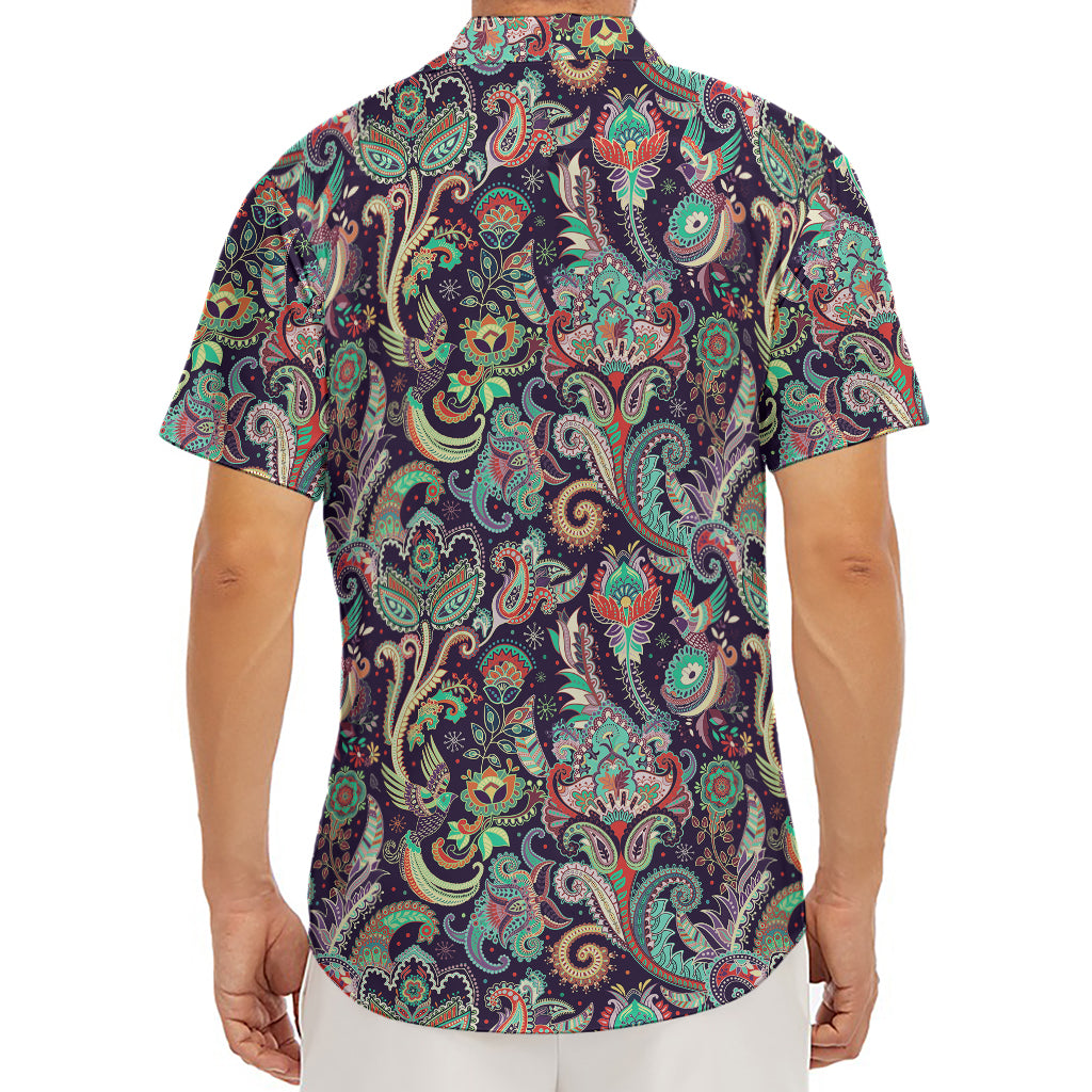 Retro Indian Paisley Pattern Print Men's Deep V-Neck Shirt
