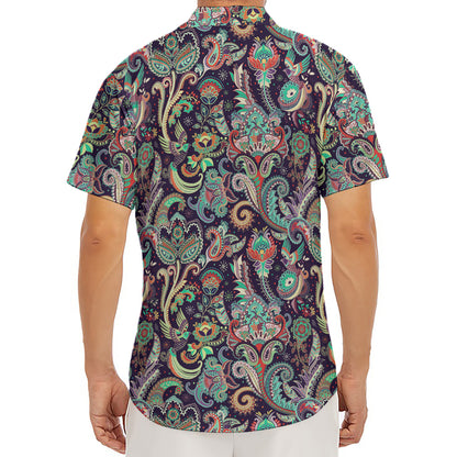 Retro Indian Paisley Pattern Print Men's Deep V-Neck Shirt