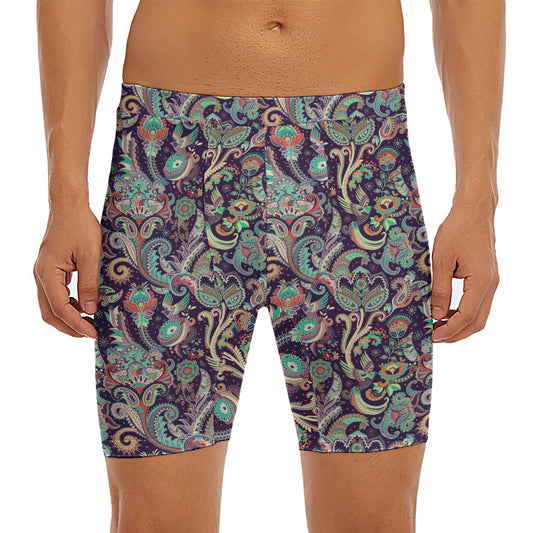 Retro Indian Paisley Pattern Print Men's Long Boxer Briefs