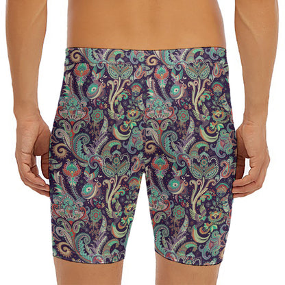 Retro Indian Paisley Pattern Print Men's Long Boxer Briefs