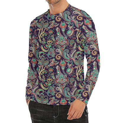 Retro Indian Paisley Pattern Print Men's Long Sleeve Rash Guard