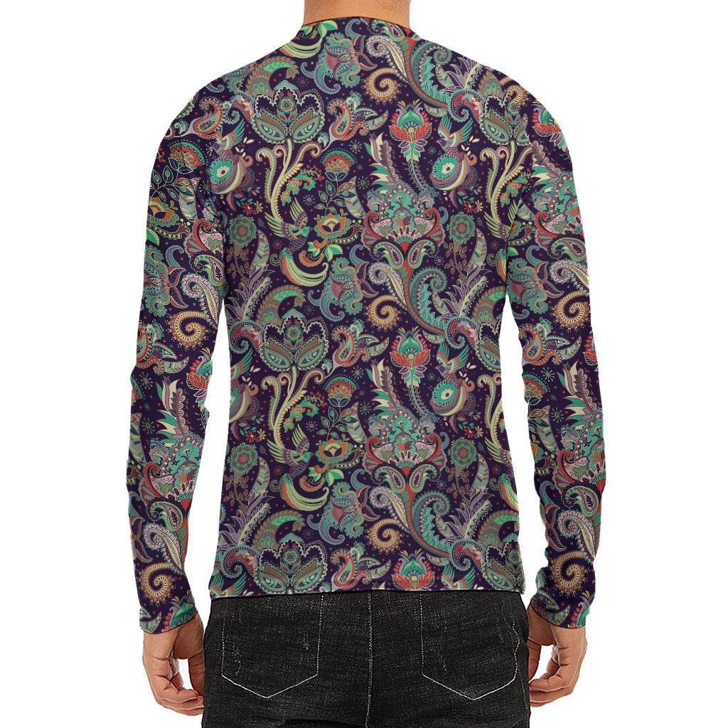 Retro Indian Paisley Pattern Print Men's Long Sleeve Rash Guard