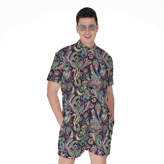 Retro Indian Paisley Pattern Print Men's Rompers
