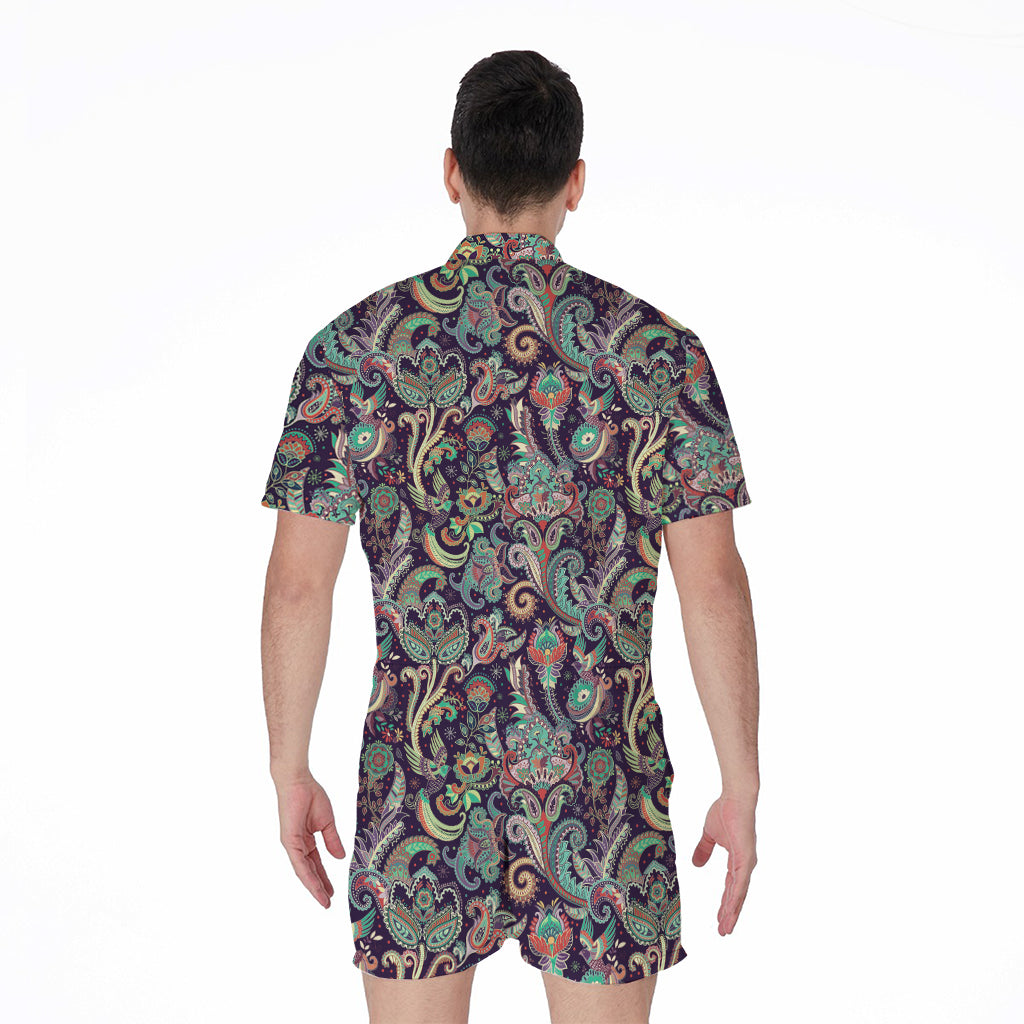 Retro Indian Paisley Pattern Print Men's Rompers