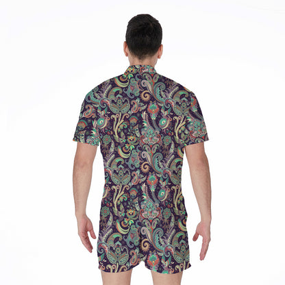 Retro Indian Paisley Pattern Print Men's Rompers