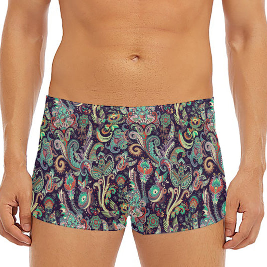 Retro Indian Paisley Pattern Print Men's Short Boxer Briefs