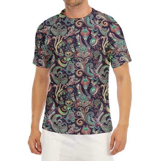 Retro Indian Paisley Pattern Print Men's Short Sleeve Rash Guard